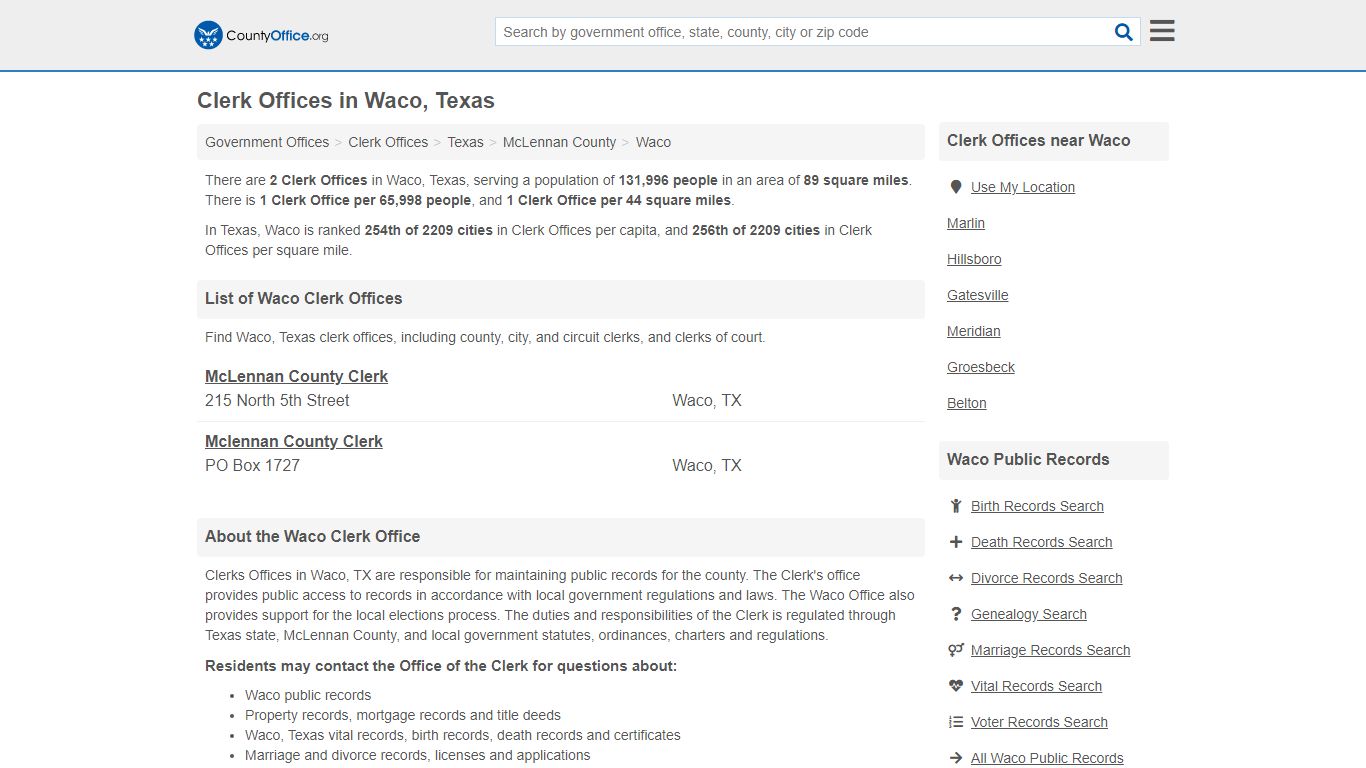 Clerk Offices - Waco, TX (County & Court Records)